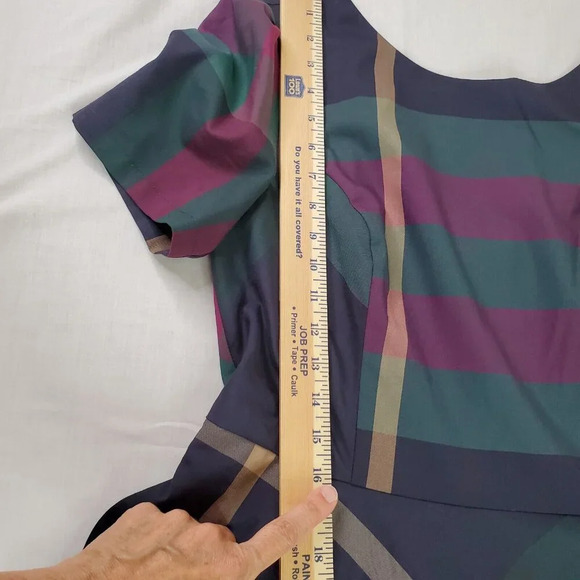 Modcloth Definitively Darling Fit and Flare Dress Womens 14 Blue Plaid Retro Fab - Picture 15 of 16